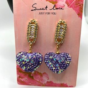 Rhinestone 💜 Heart Drop Earrings